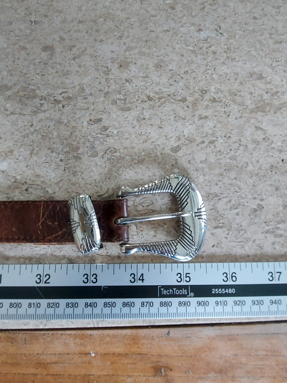 Boho Brown Leather Western Belt with Metal Conchos - Picture 9 of 10